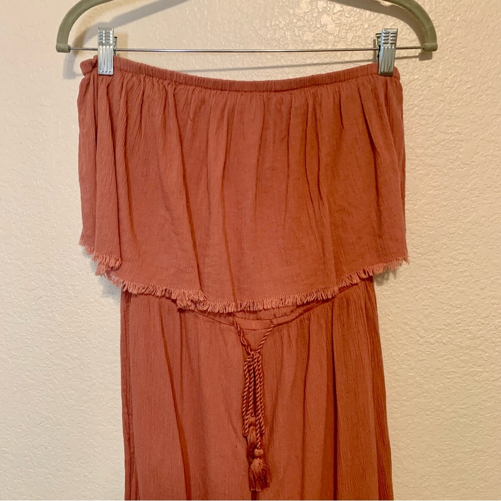 Aerie Strapless Jumpsuit Boho Crinkle Gauze Jogger Dusty Rose Size Small - Picture 4 of 10